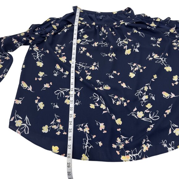 Kaari Blue Curvy Women Floral Cold Shoulder Top Blouse SZ 2X Flare Long Sleeve - Picture 8 of 12